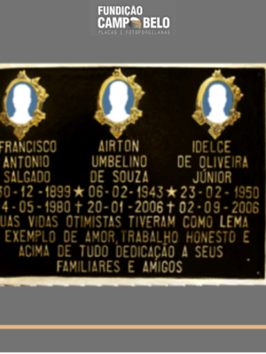 Placa de bronze para cemitério com 3 fotos e mensagem