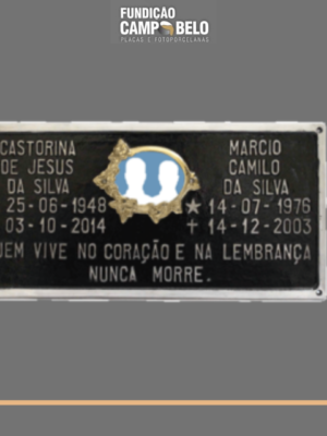 Placa de alumínio para túmulo com foto e 2 nomes e mensagem